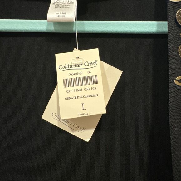 NWT Coldwater Creek Cardigan Travel Knit Embellished Open Front Women sz L Black - Picture 6 of 9